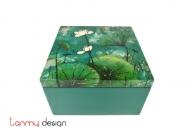 Green hinge lacquer box painted with lotus  20*H12 cm 